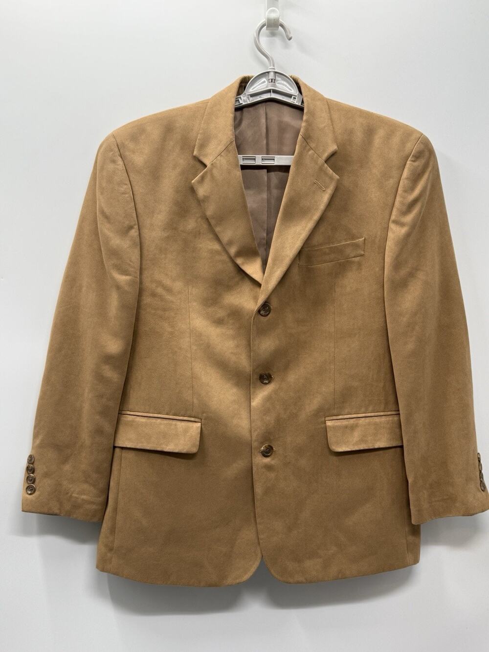 Chaps Mens Tan Faux Suede Sport Coat Blazer 38S 3 Button Classic Jacket